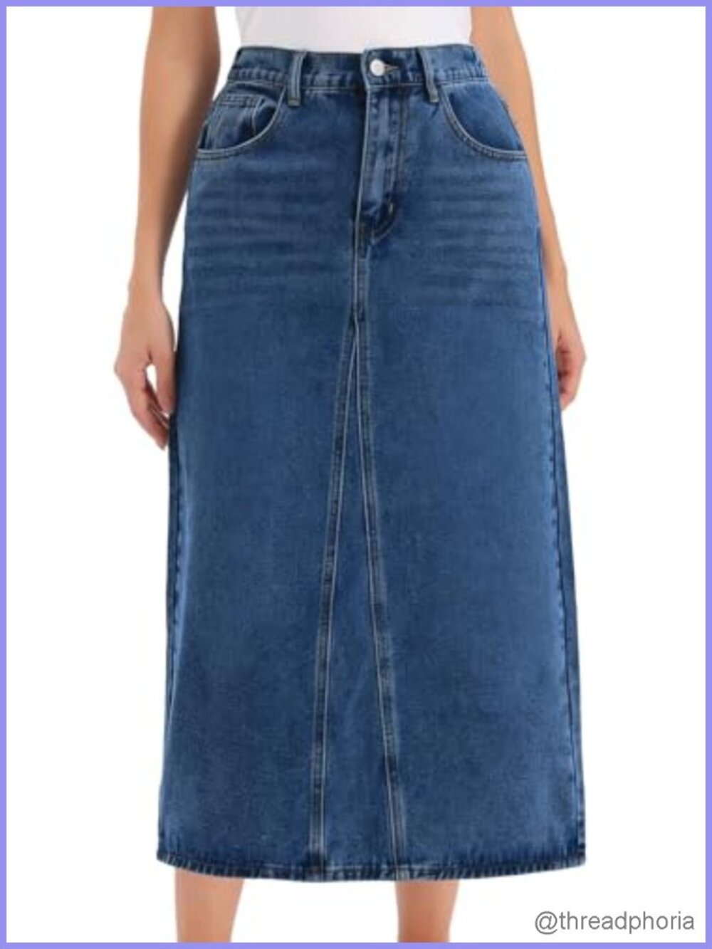 Vintage Distressed Denim Midi Skirt High Waist A Line Flared Cotton